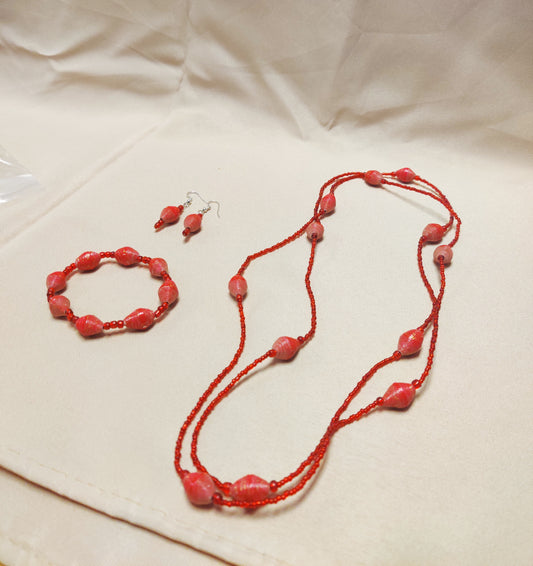 Handmade Recycled Paper Bead Jewelry Set